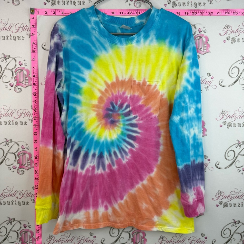 No Boundaries neon bright shirt top Multicolor Tie-Dye Spiral Long Sleeve Top